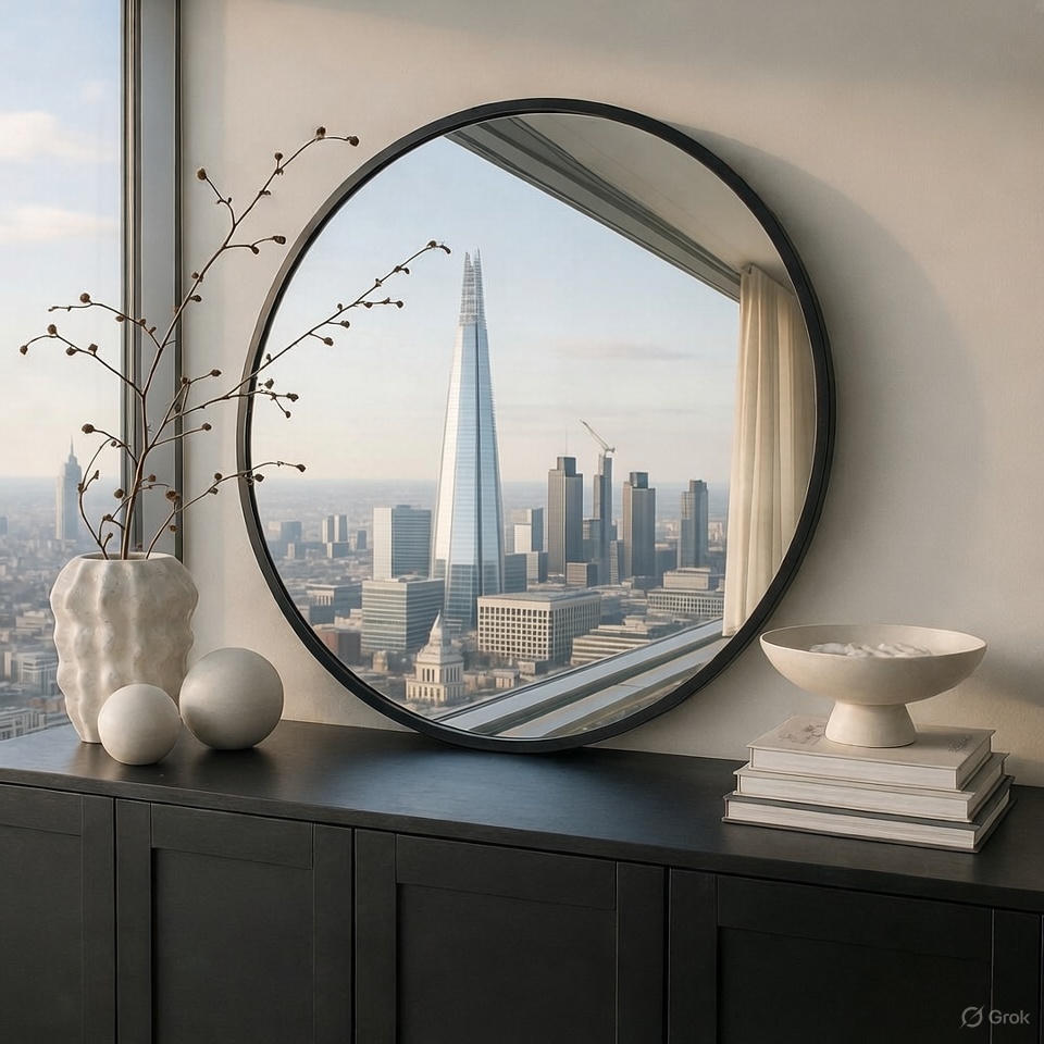 Modern Round Wall Mirror with Black Metal Frame