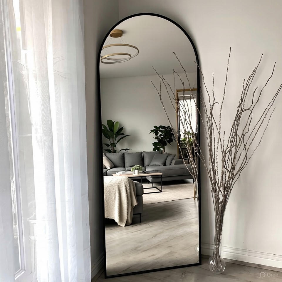 Modern Black Arched Mirror – Full-Length