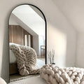 Elegant Arched Floor Mirror in Black Metal Frame
