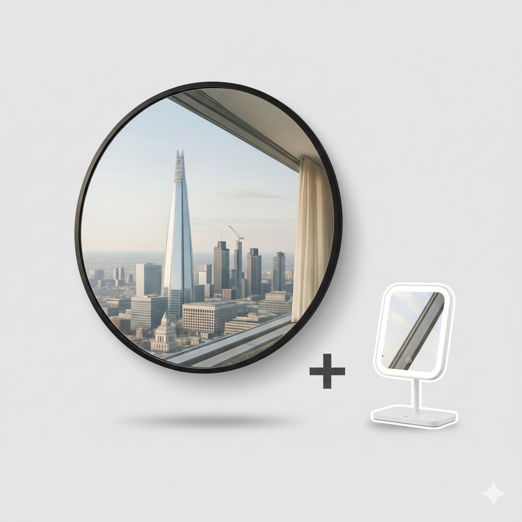 Modern Round Wall Mirror with Black Metal Frame