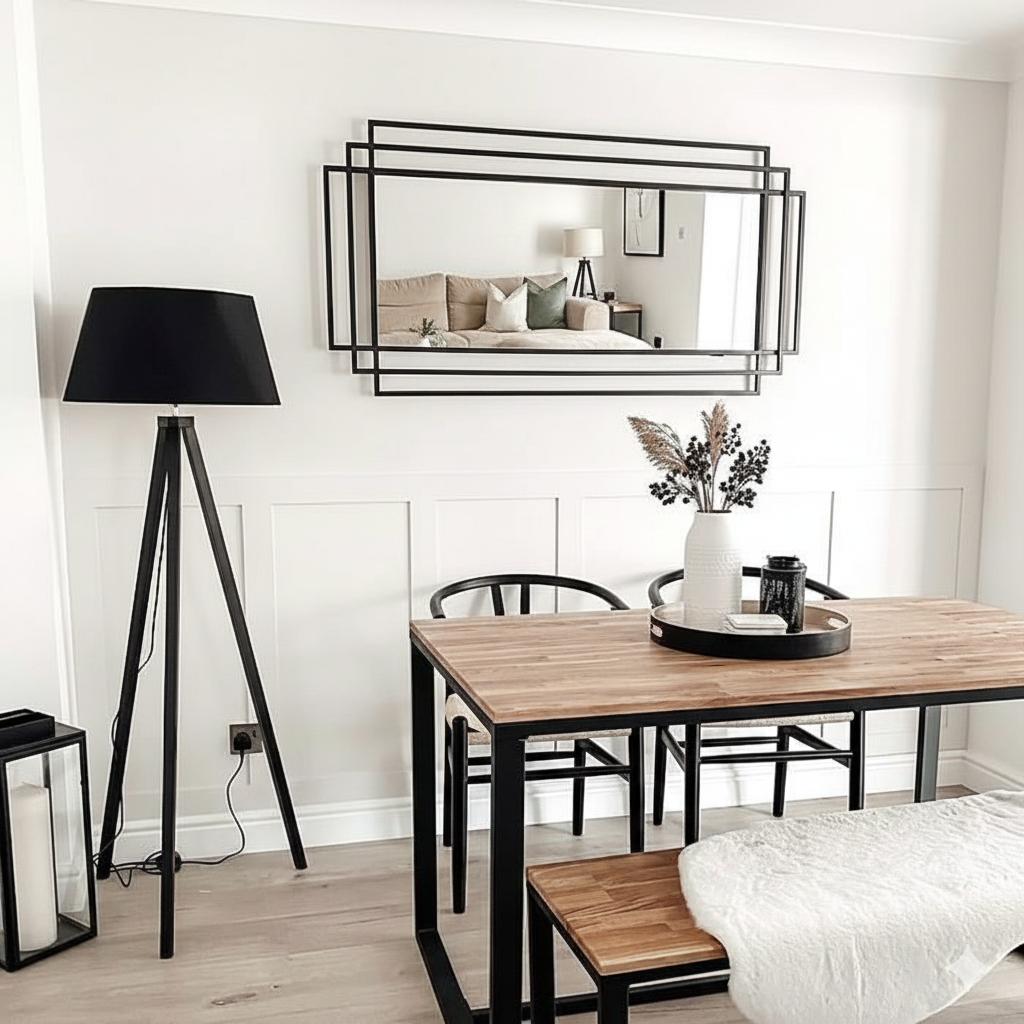 Large Black Metal Rectangular Mirror