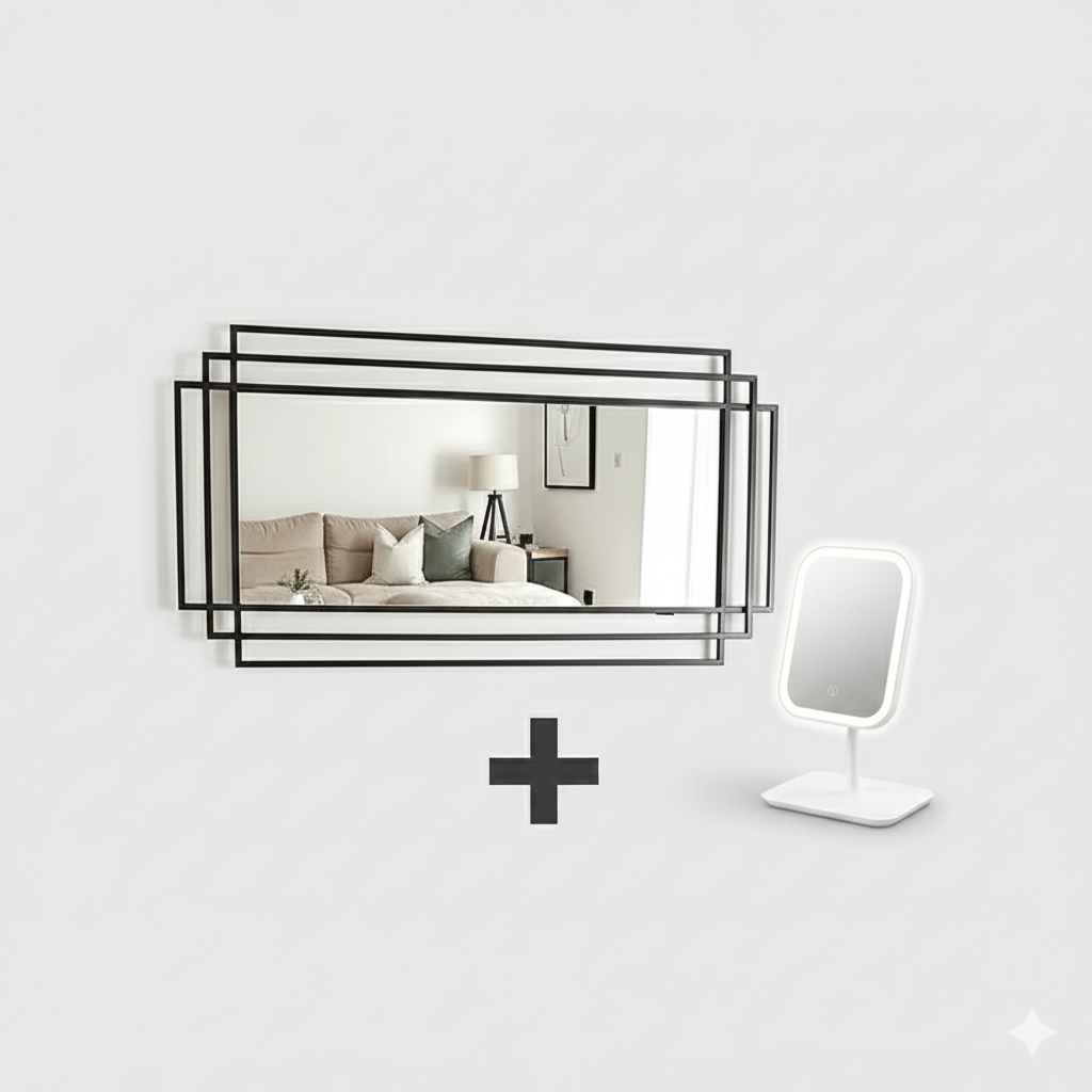 Large Black Metal Rectangular Mirror