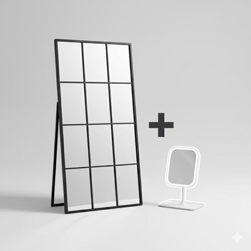 Industrial Full-Length Metal Window Mirror – Black