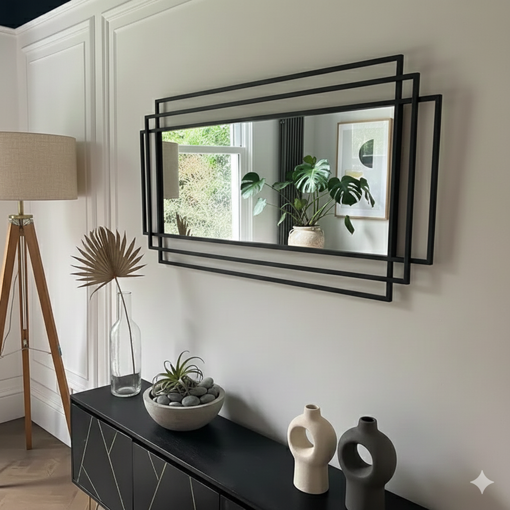 Large Black Metal Rectangular Mirror