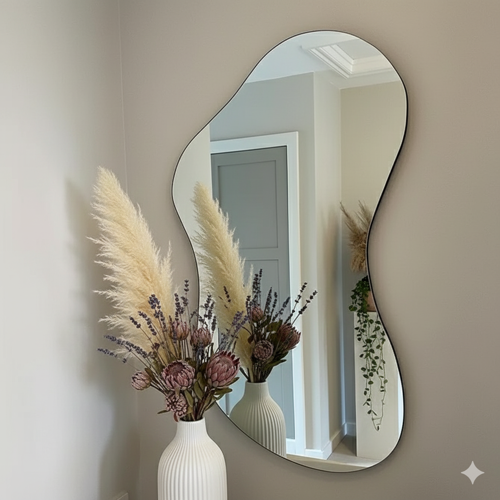 Oversized Frameless Irregular Pond-Shaped Mirror