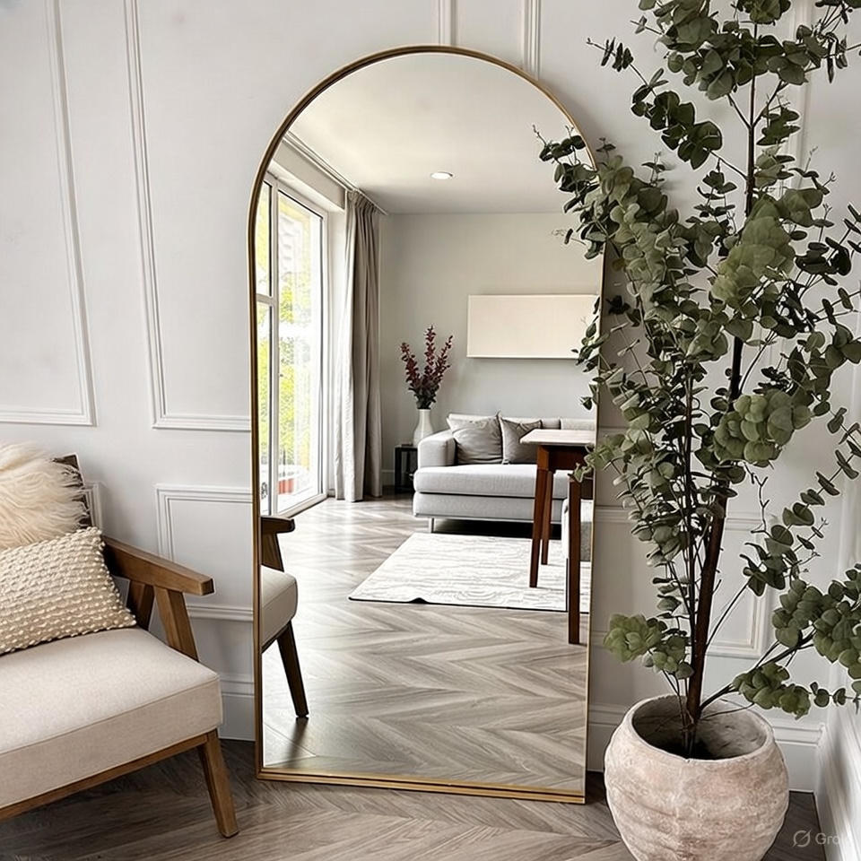 Modern Gold Arched Mirror – Full-Length