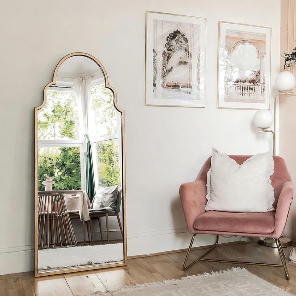 Large Gold Metal Arched Mirror – Full-Length