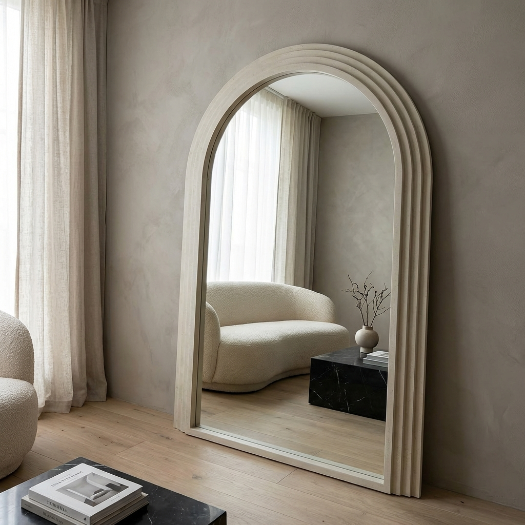 Arched Full-Length Concrete Finish Mirror