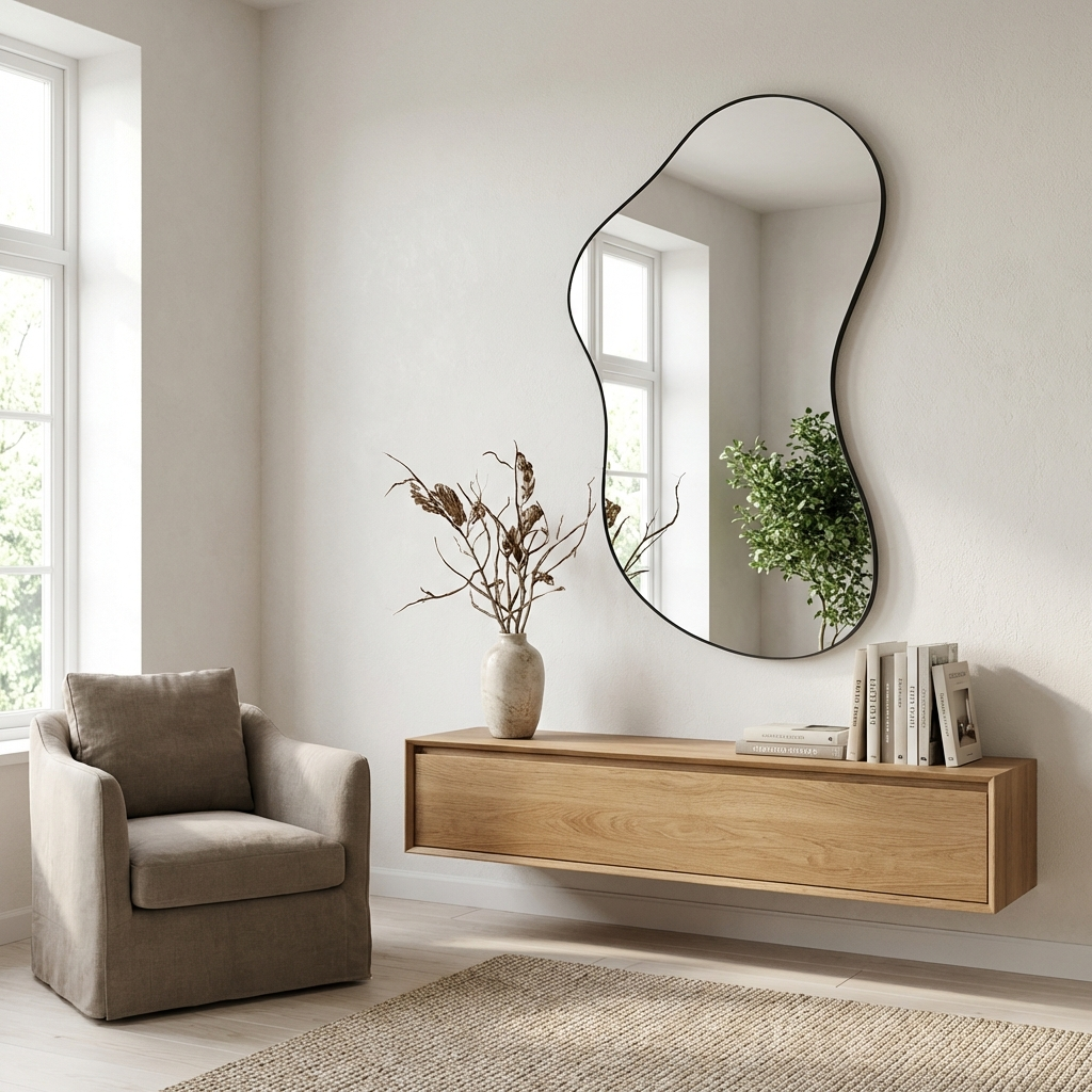 Oversized Frameless Irregular Pond-Shaped Mirror