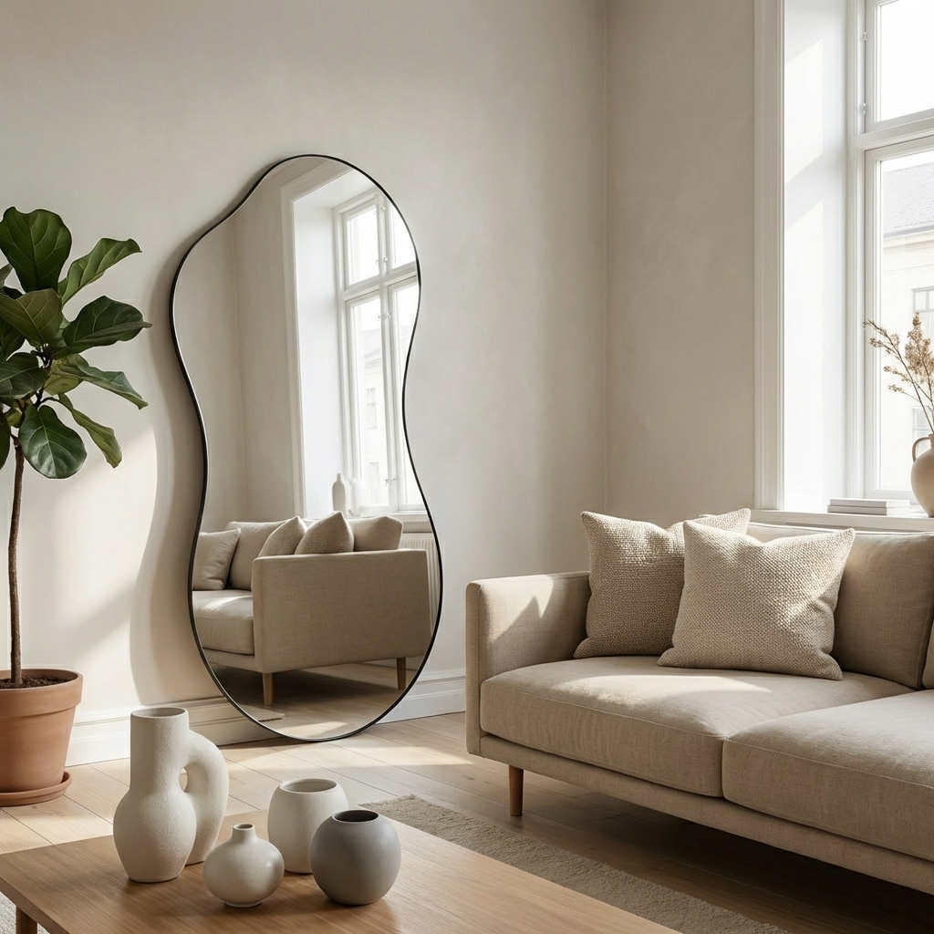 Oversized Frameless Irregular Pond-Shaped Mirror