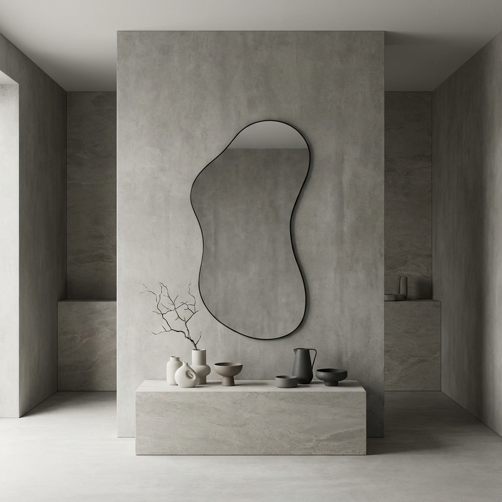 Oversized Frameless Irregular Pond-Shaped Mirror