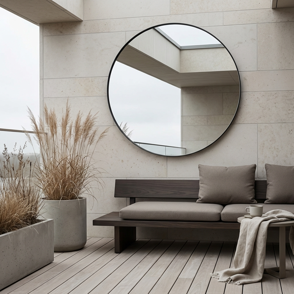 Modern Round Wall Mirror with Black Metal Frame