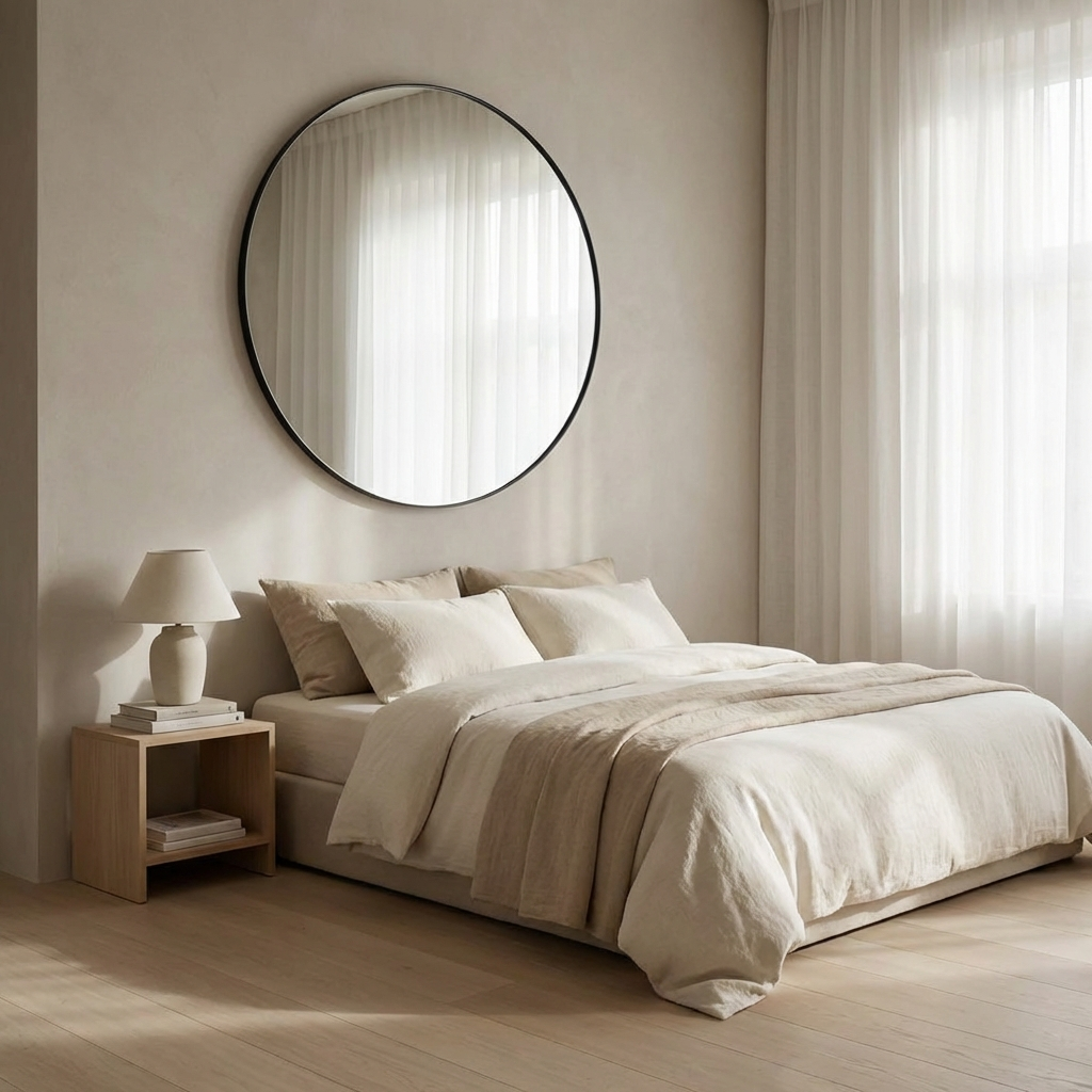 Modern Round Wall Mirror with Black Metal Frame