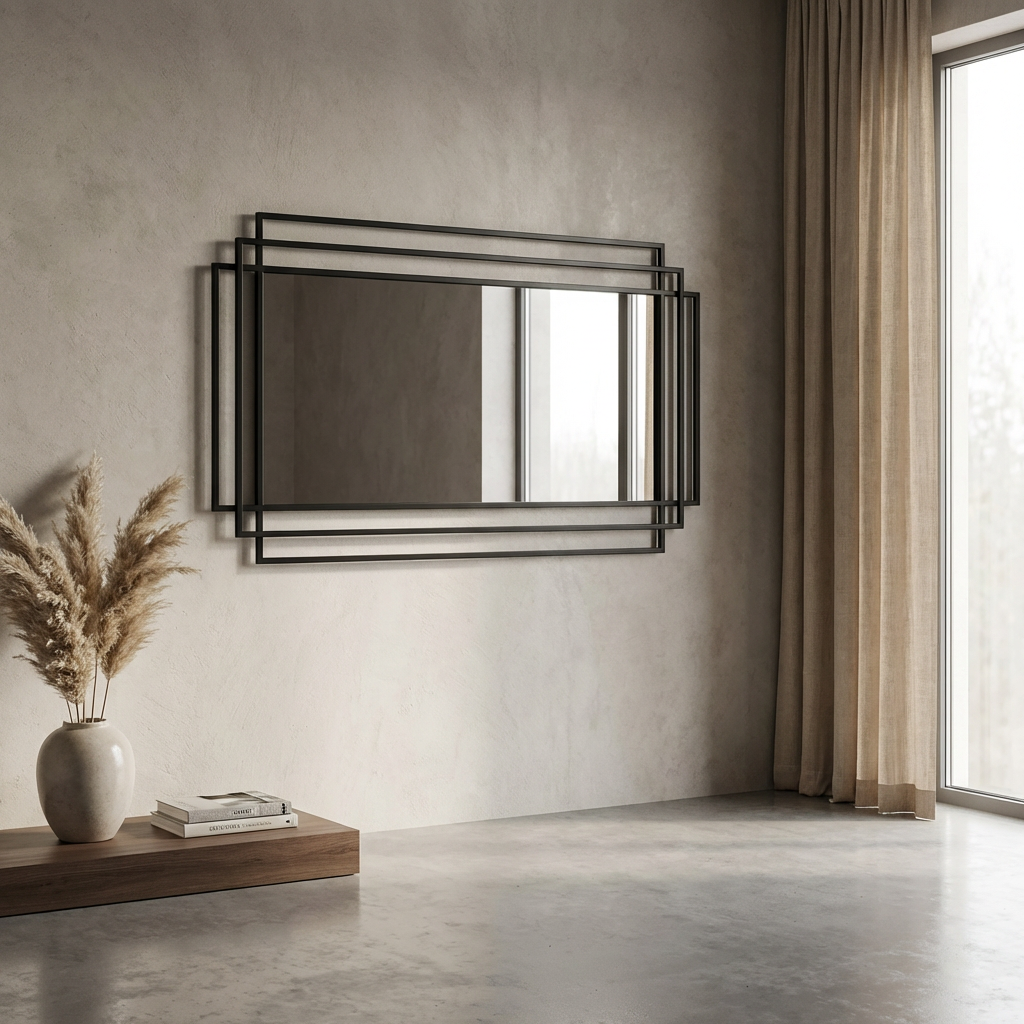 Large Black Metal Rectangular Mirror