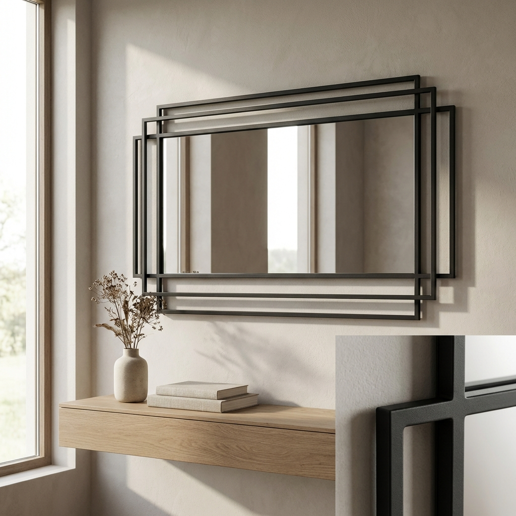 Large Black Metal Rectangular Mirror