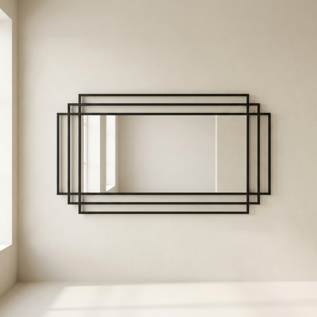 Large Black Metal Rectangular Mirror